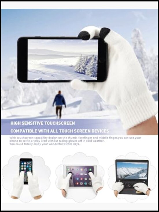 Winter Beanie Hat Touchscreen Gloves Long Scarf Set Fleece Lined main image 5
